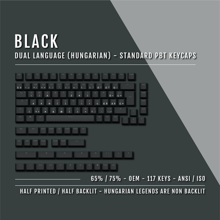 Black Hungarian (ISO-HU) Dual Language PBT Keycaps - 65/75%