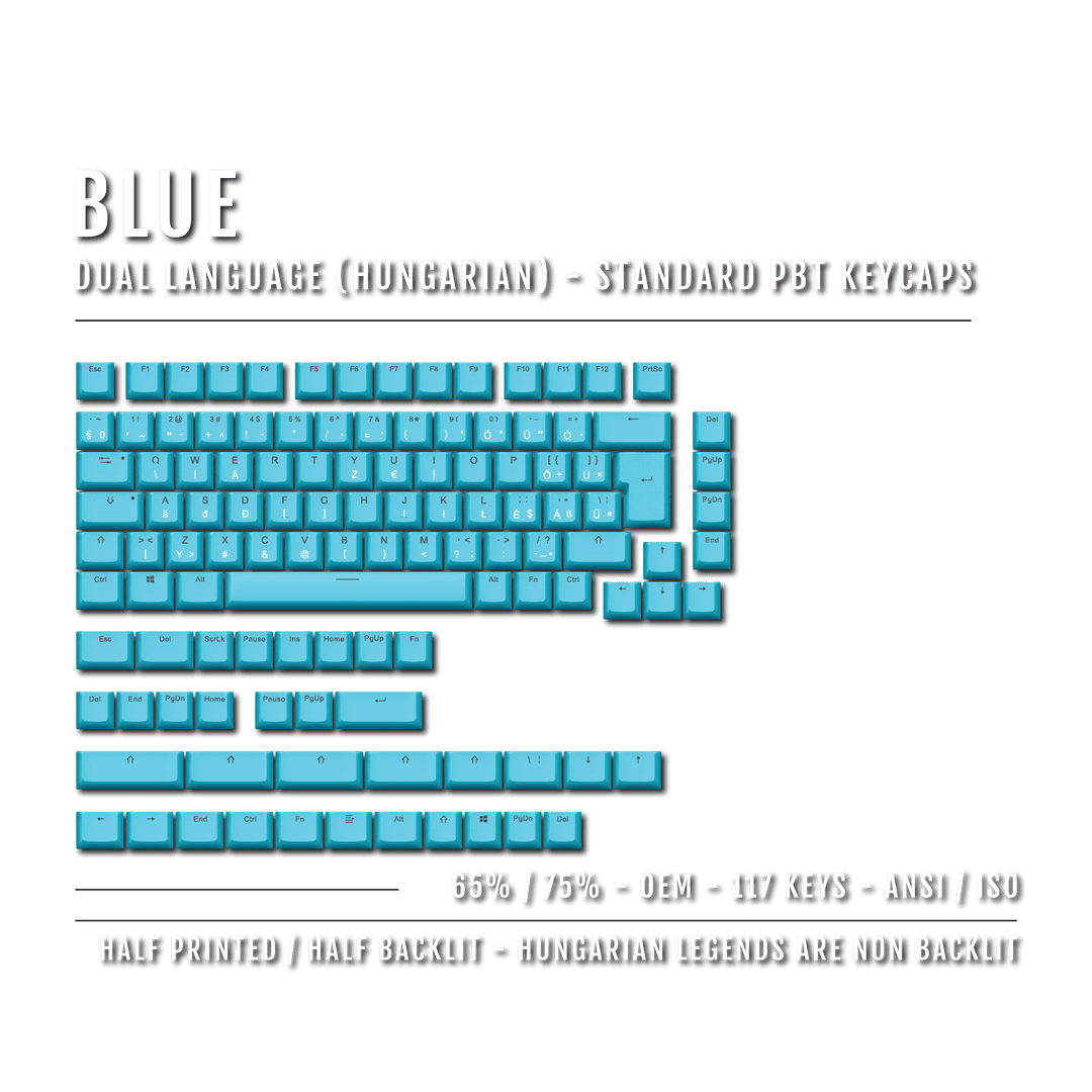 Blue Hungarian (ISO-HU) Dual Language PBT Keycaps - 65/75%