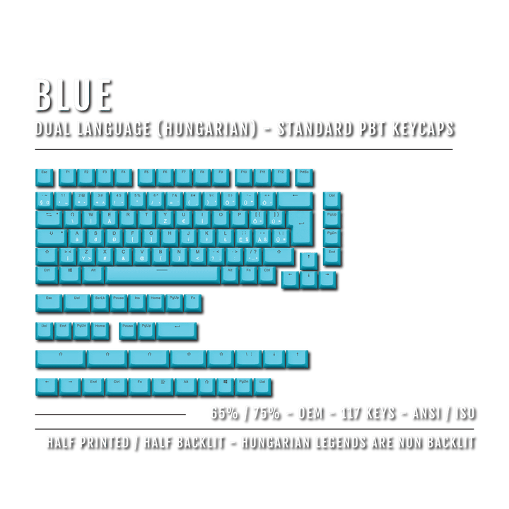 Blue Hungarian (ISO-HU) Dual Language PBT Keycaps - 65/75%