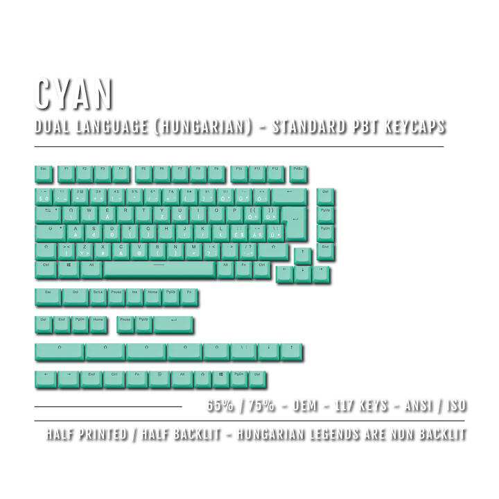 Cyan Hungarian (ISO-HU) Dual Language PBT Keycaps - 65/75%