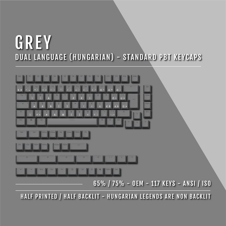 Grey Hungarian (ISO-HU) Dual Language PBT Keycaps - 65/75%