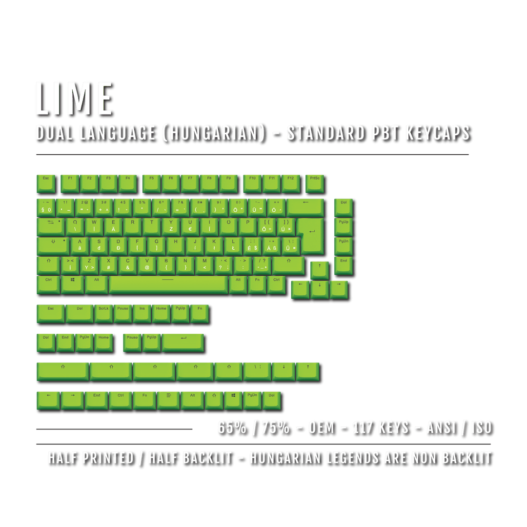 Lime Hungarian (ISO-HU) Dual Language PBT Keycaps - 65/75%