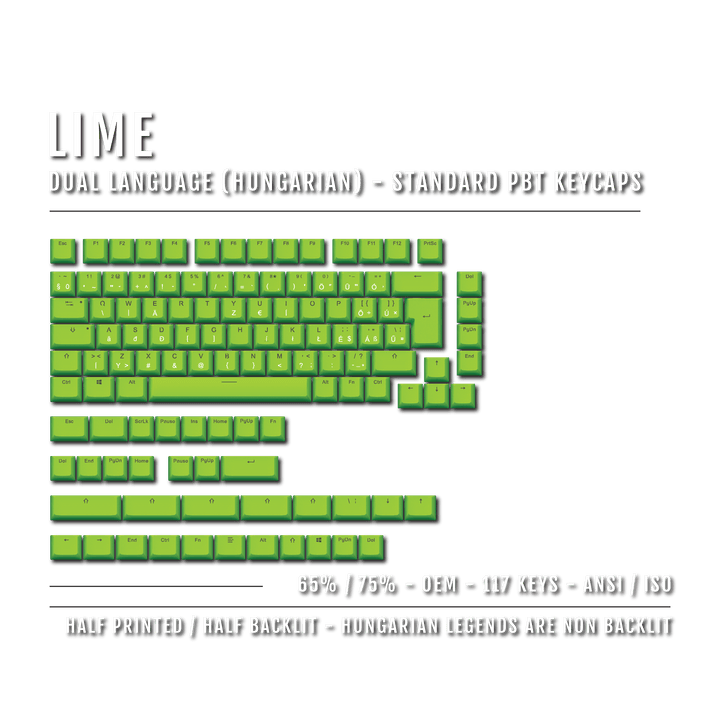 Lime Hungarian (ISO-HU) Dual Language PBT Keycaps - 65/75%