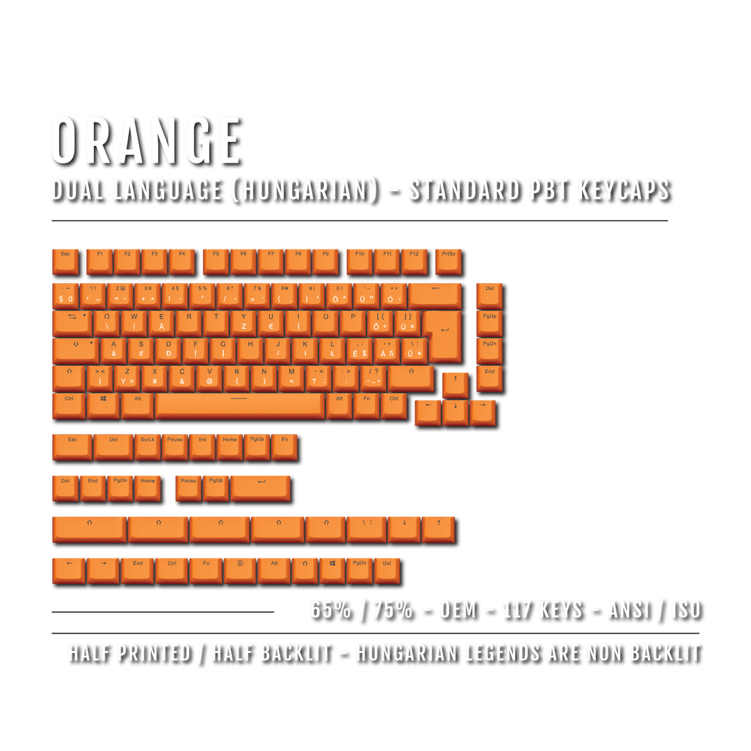 Orange Hungarian (ISO-HU) Dual Language PBT Keycaps - 65/75%