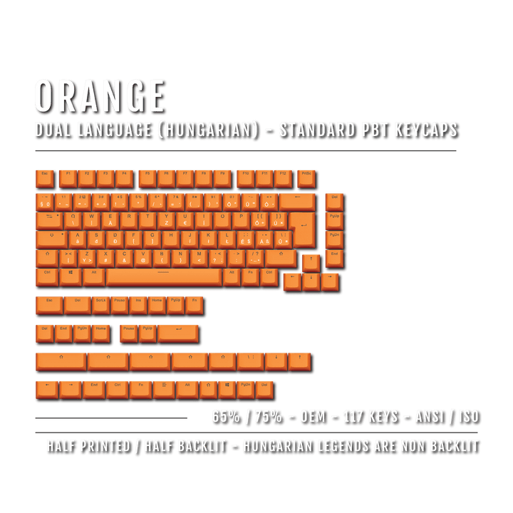 Orange Hungarian (ISO-HU) Dual Language PBT Keycaps - 65/75%