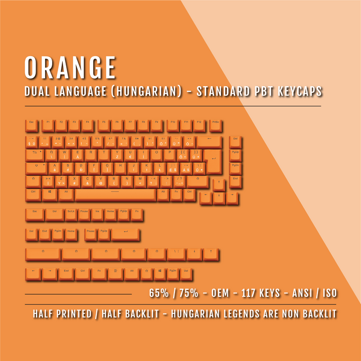 Orange Hungarian (ISO-HU) Dual Language PBT Keycaps - 65/75%