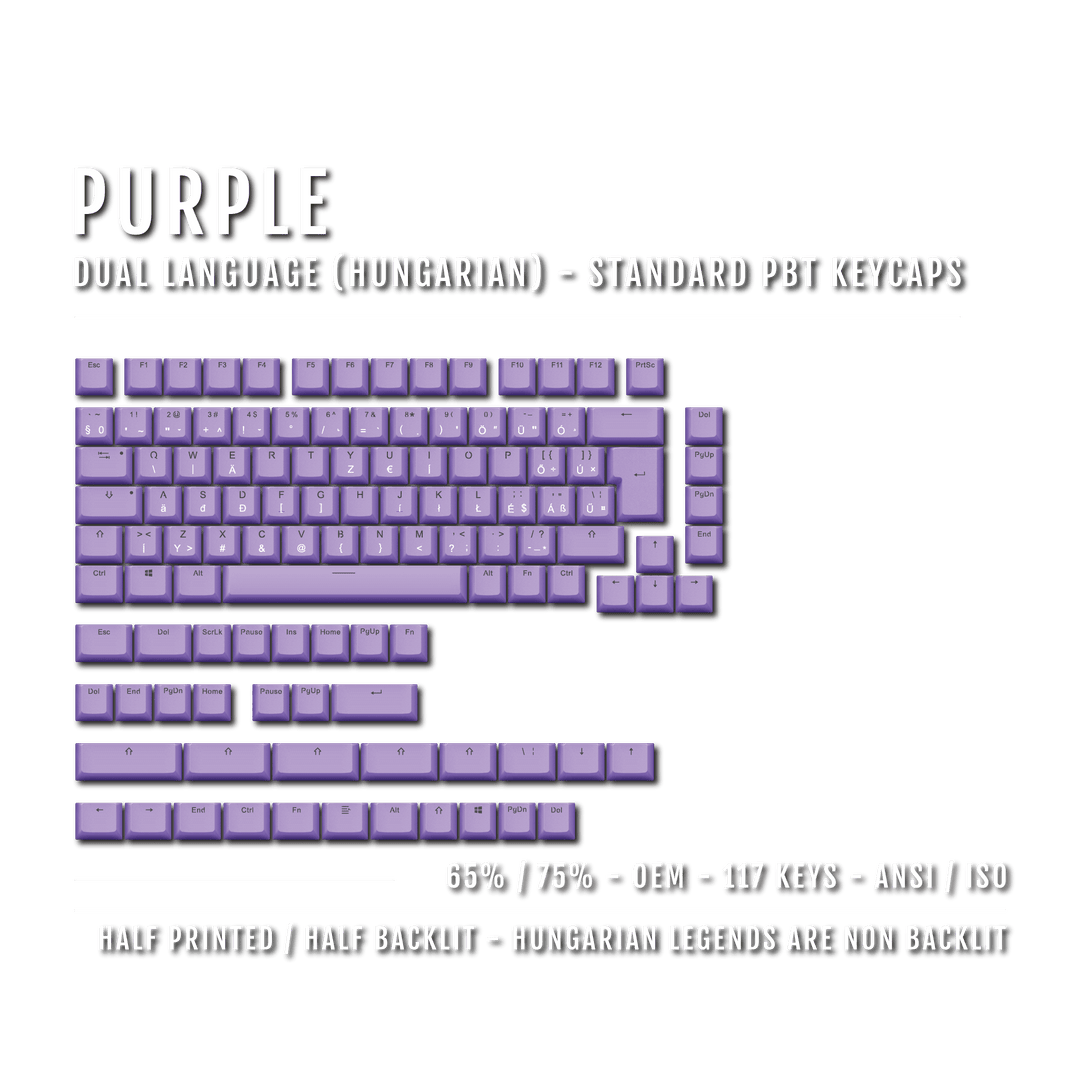 Purple Hungarian (ISO-HU) Dual Language PBT Keycaps - 65/75%