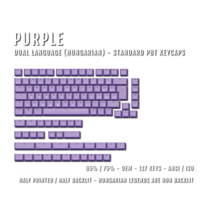 Purple Hungarian (ISO-HU) Dual Language PBT Keycaps - 65/75%