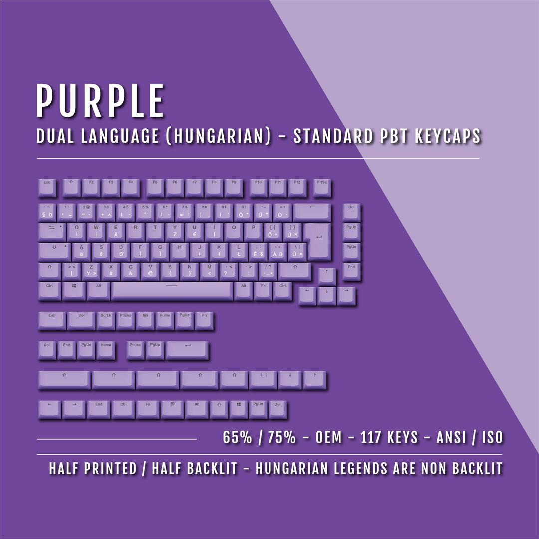 Purple Hungarian (ISO-HU) Dual Language PBT Keycaps - 65/75%