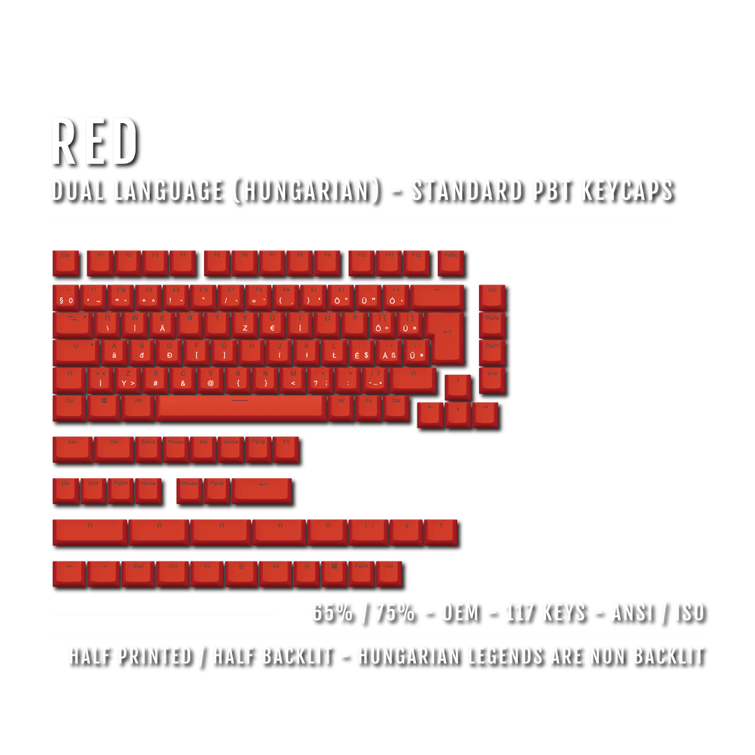 Red Hungarian (ISO-HU) Dual Language PBT Keycaps - 65/75%