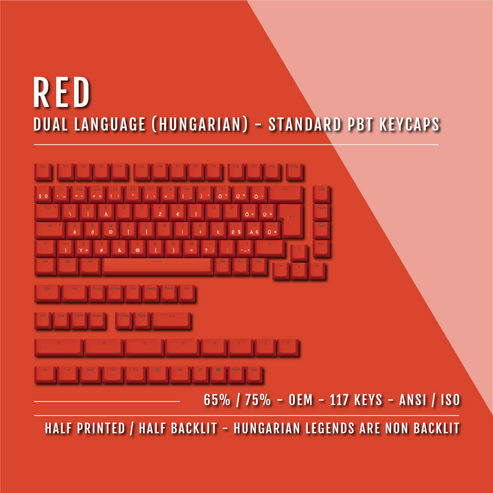 Red Hungarian (ISO-HU) Dual Language PBT Keycaps - 65/75%