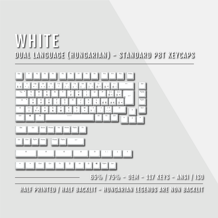 White Hungarian (ISO-HU) Dual Language PBT Keycaps - 65/75%