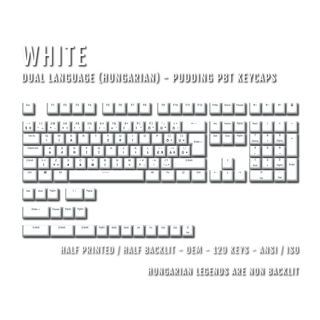 White Hungarian (ISO-HU) Dual Language PBT Pudding Keycaps