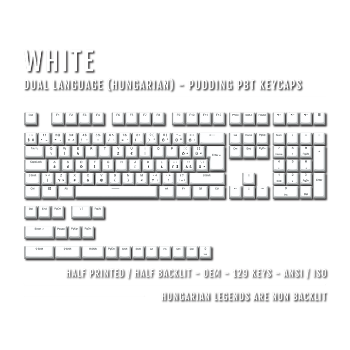 White Hungarian (ISO-HU) Dual Language PBT Pudding Keycaps