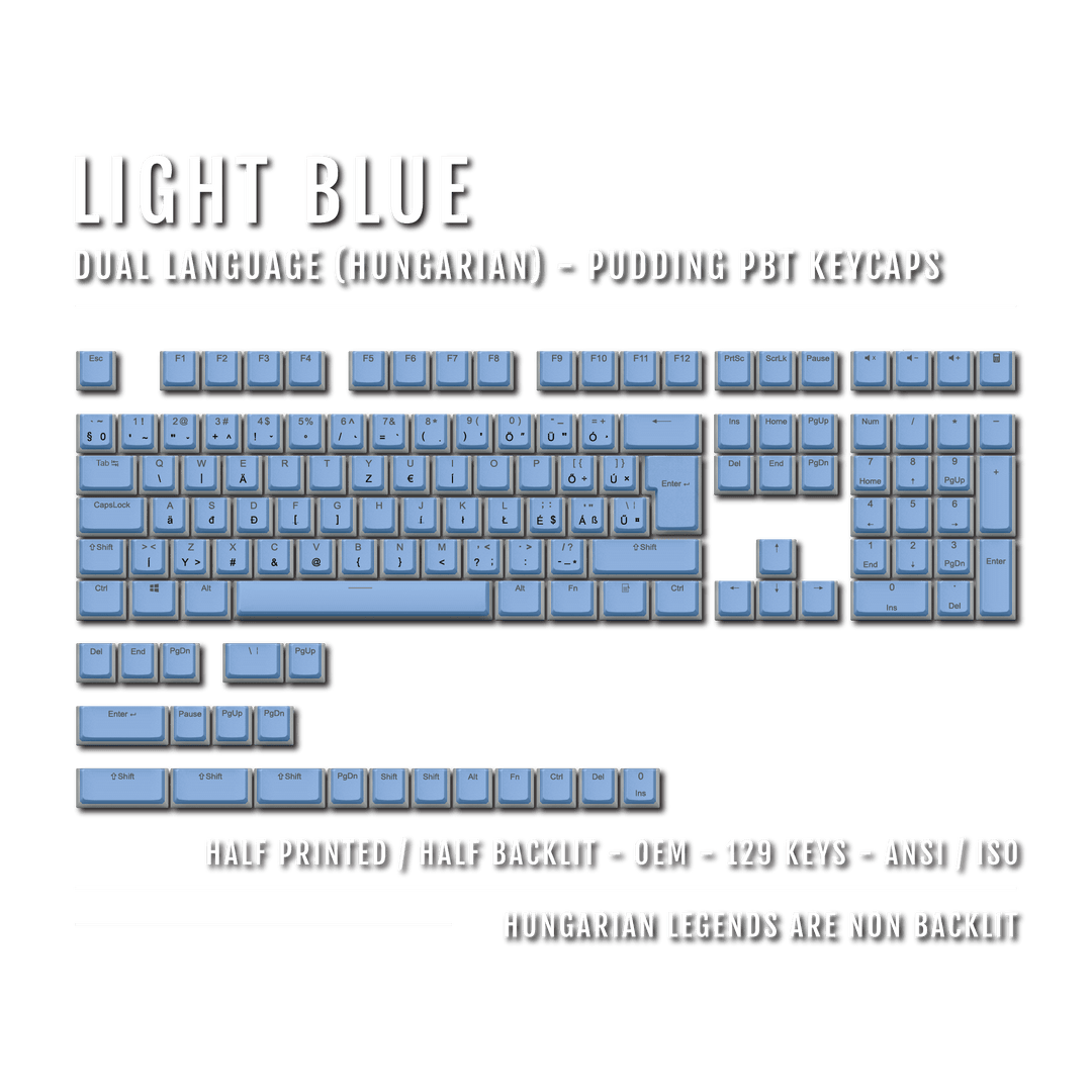 Light Blue Hungarian (ISO-HU) Dual Language PBT Pudding Keycaps