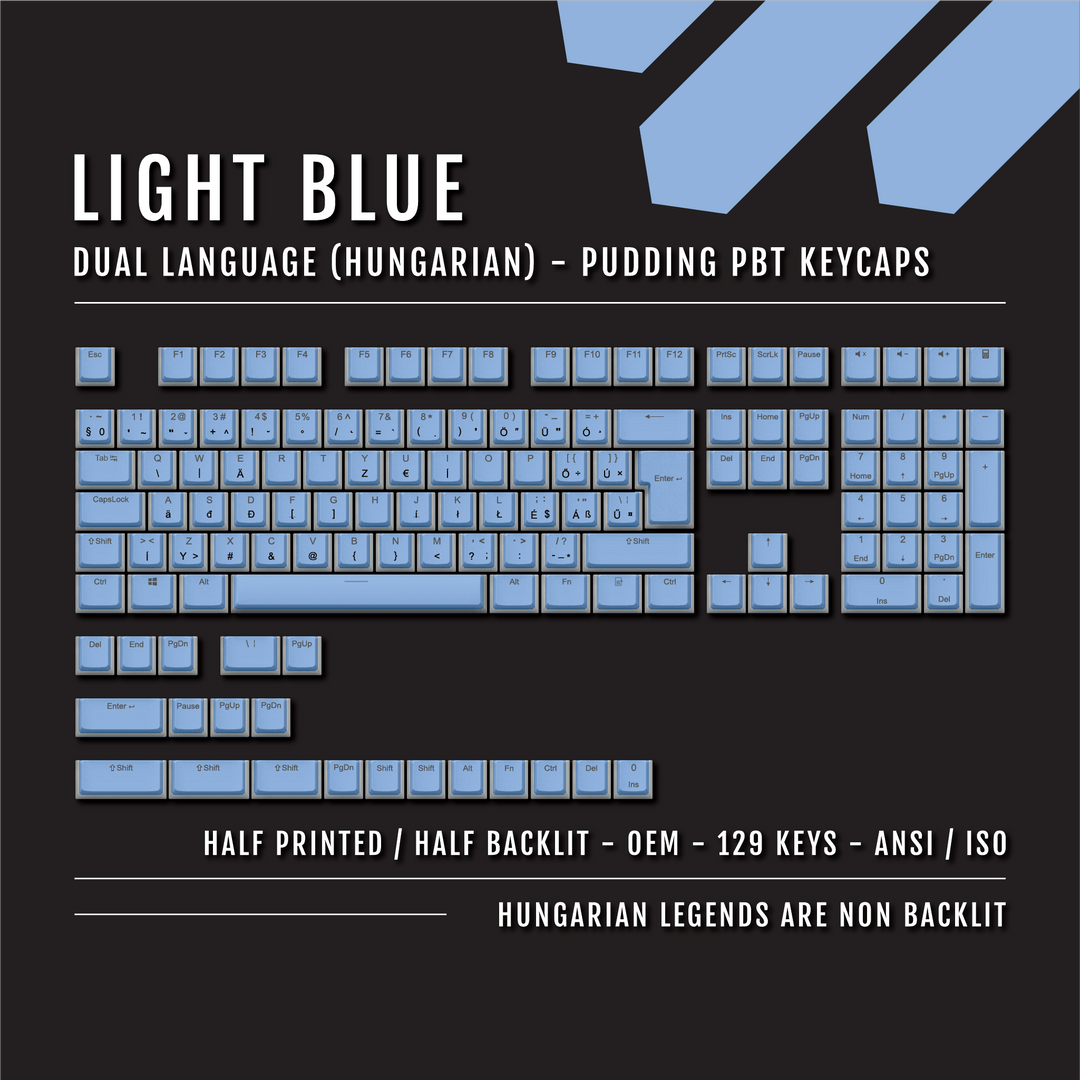 Light Blue Hungarian (ISO-HU) Dual Language PBT Pudding Keycaps