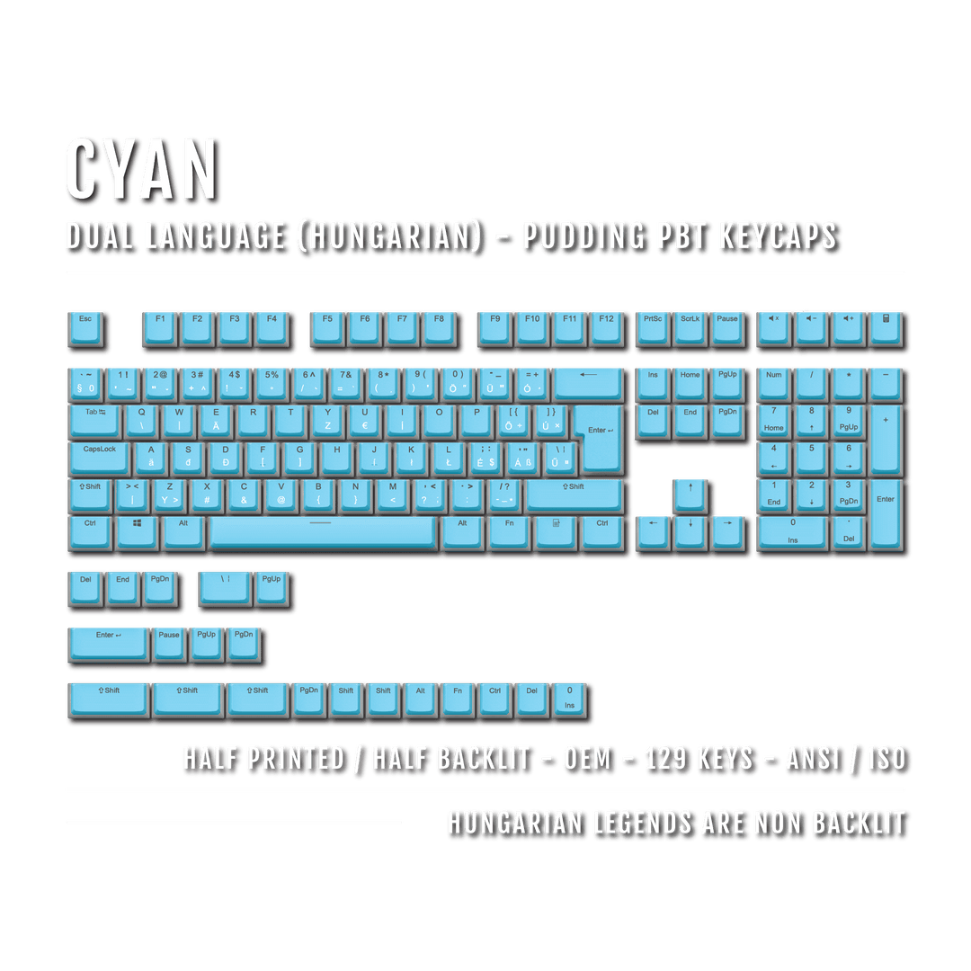 Cyan Hungarian (ISO-HU) Dual Language PBT Pudding Keycaps