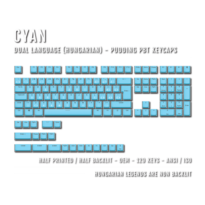 Cyan Hungarian (ISO-HU) Dual Language PBT Pudding Keycaps