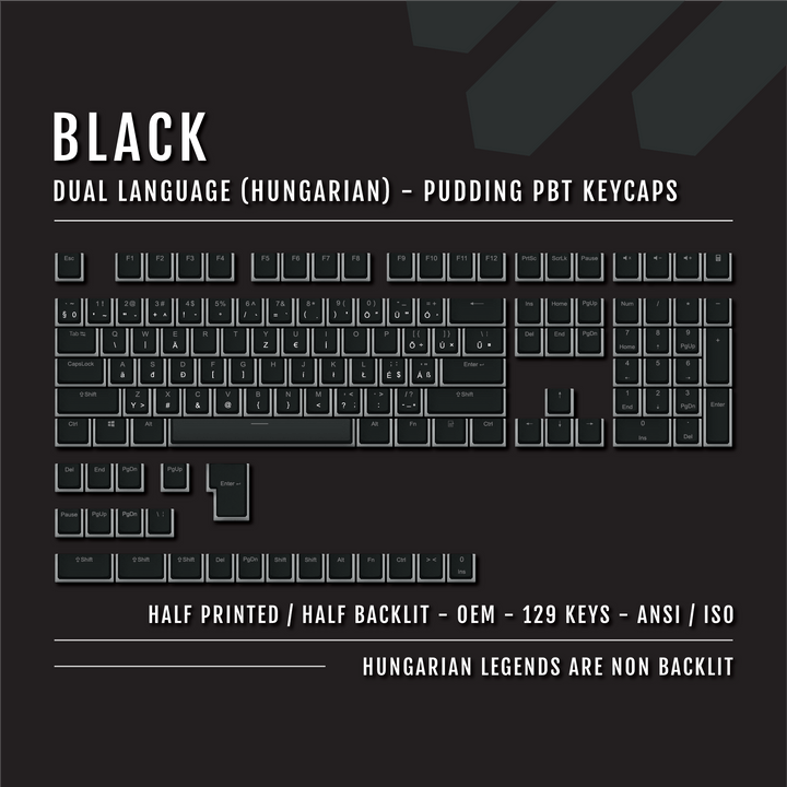 Black Hungarian (ISO-HU) Dual Language PBT Pudding Keycaps Krome Keycaps LTD hungarian