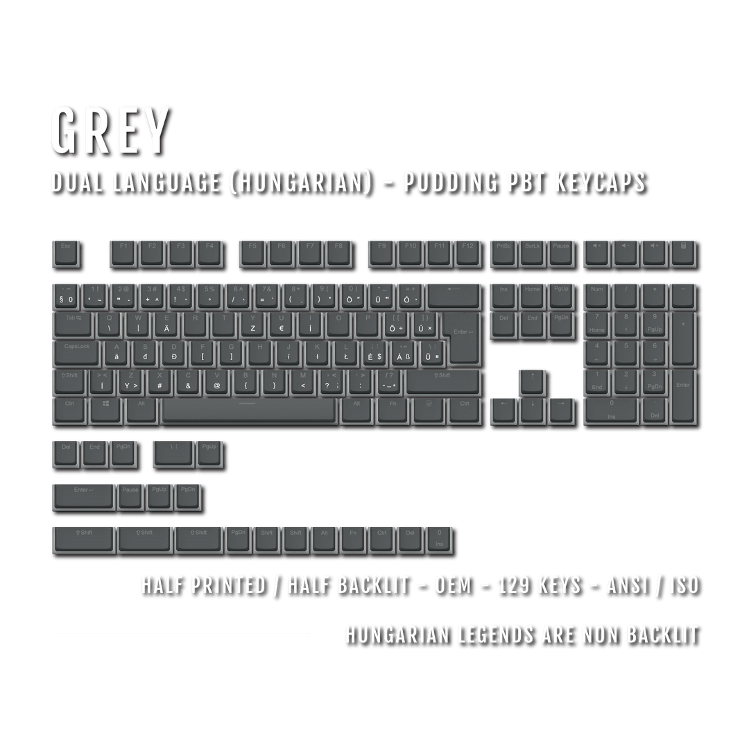 Grey Hungarian (ISO-HU) Dual Language PBT Pudding Keycaps