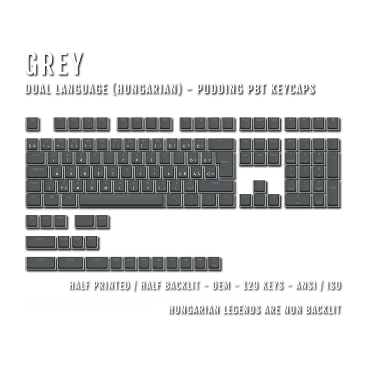 Grey Hungarian (ISO-HU) Dual Language PBT Pudding Keycaps