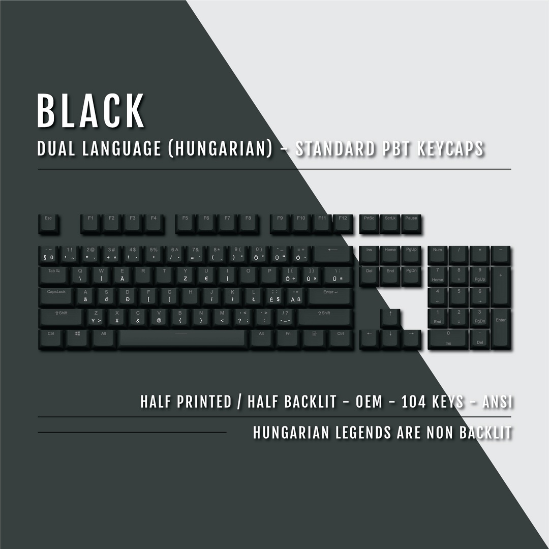 Black Hungarian (ISO-HU) Dual Language PBT Keycaps Krome Keycaps LTD hungarian