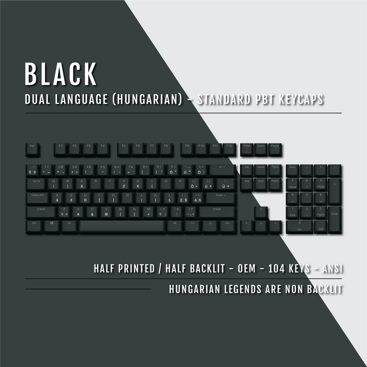 Black Hungarian (ISO-HU) Dual Language PBT Keycaps