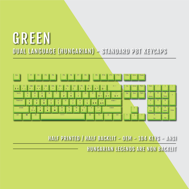 Green Hungarian (ISO-HU) Dual Language PBT Keycaps