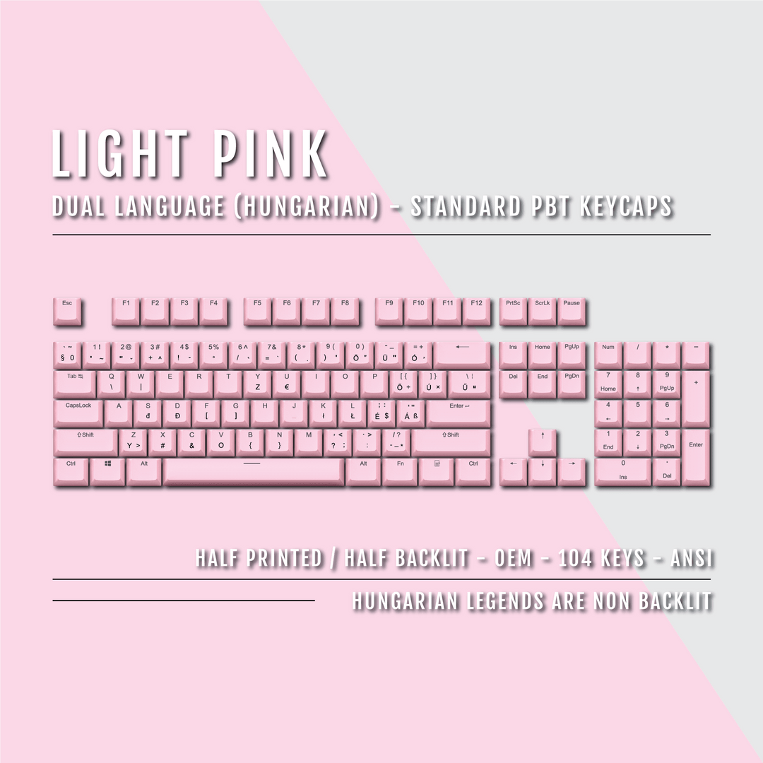 Light Pink Hungarian (ISO-HU) Dual Language PBT Keycaps Krome Keycaps LTD hungarian