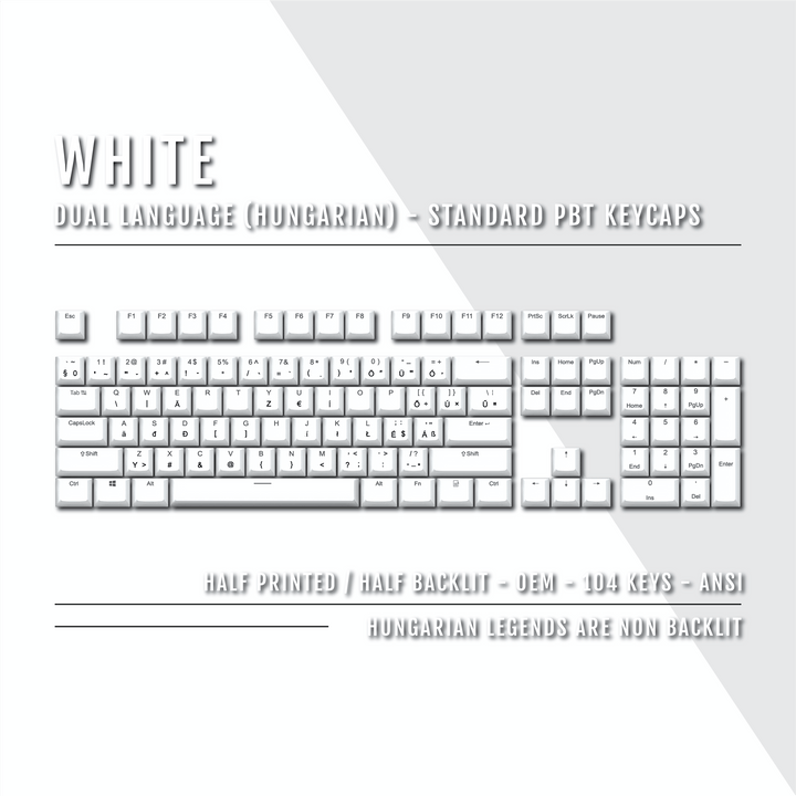 White Hungarian (ISO-HU) Dual Language PBT Keycaps