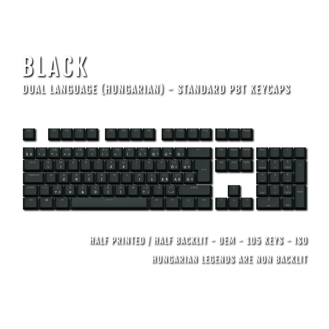 Black Hungarian (ISO-HU) Dual Language PBT Keycaps