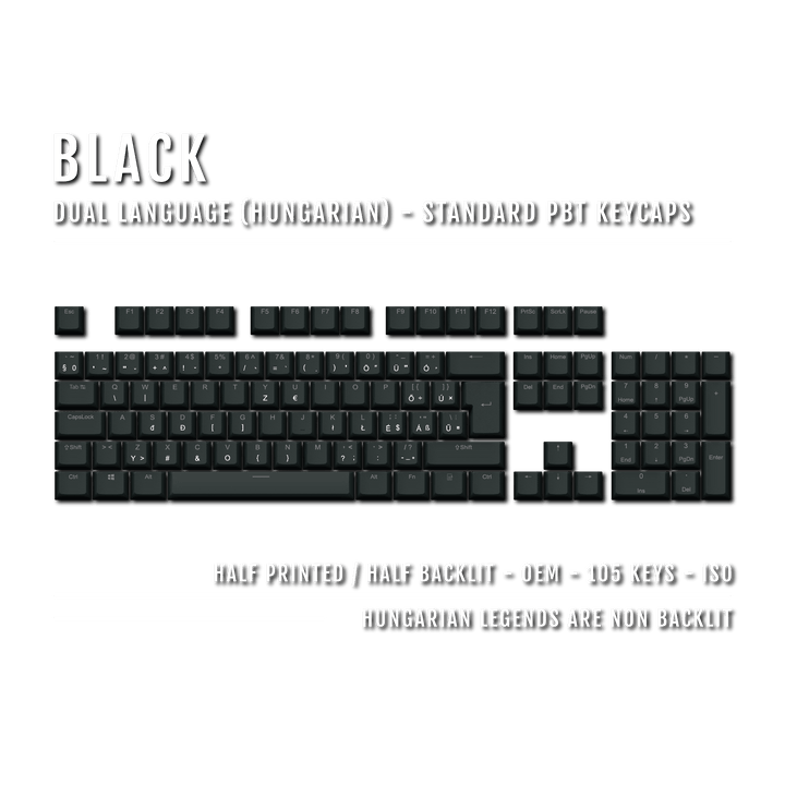 Black Hungarian (ISO-HU) Dual Language PBT Keycaps Krome Keycaps LTD hungarian