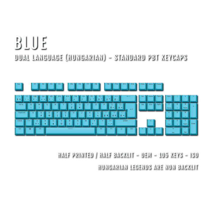 Blue Hungarian (ISO-HU) Dual Language PBT Keycaps