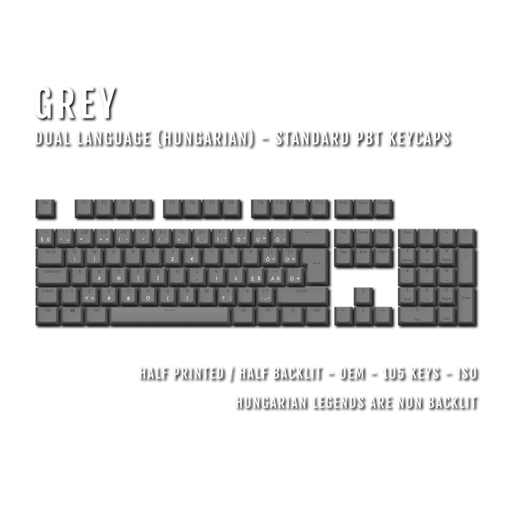 Grey Hungarian (ISO-HU) Dual Language PBT Keycaps