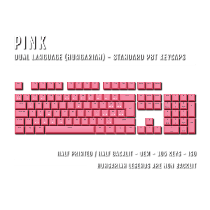 Pink Hungarian (ISO-HU) Dual Language PBT Keycaps