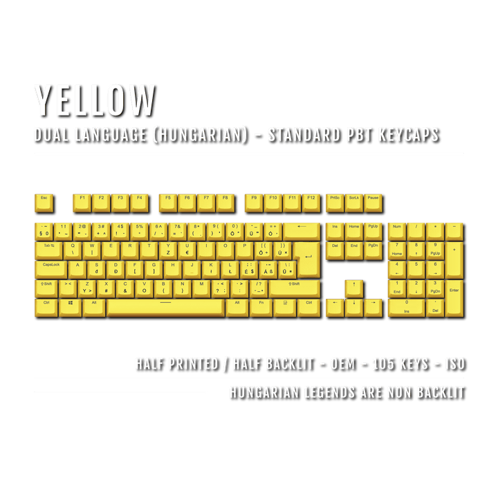 Yellow Hungarian (ISO-HU) Dual Language PBT Keycaps