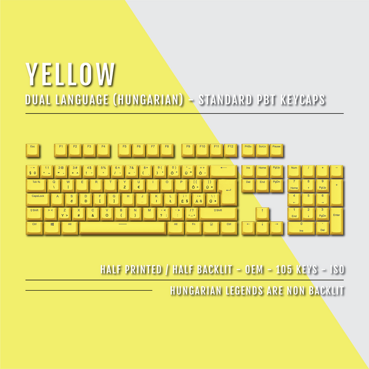 Yellow Hungarian (ISO-HU) Dual Language PBT Keycaps