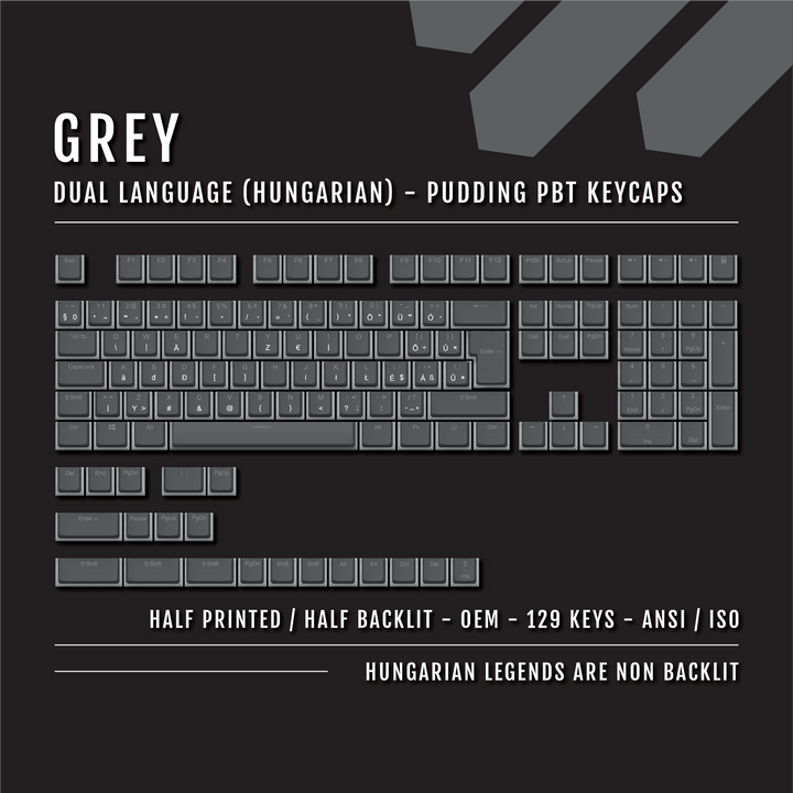 Grey Hungarian (ISO-HU) Dual Language PBT Pudding Keycaps