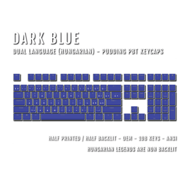 Dark Blue Hungarian Dual Language PBT Pudding Keycaps