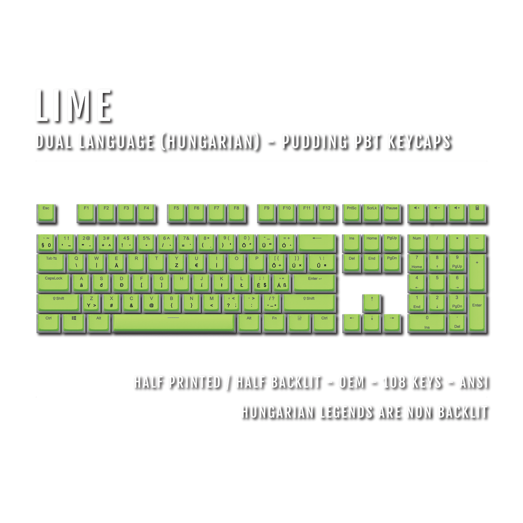 Lime Hungarian Dual Language PBT Pudding Keycaps