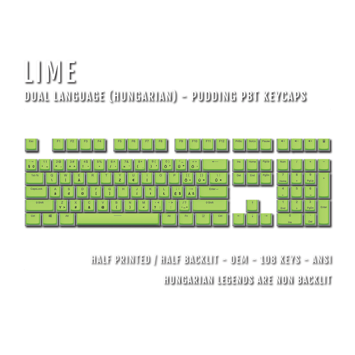 Lime Hungarian Dual Language PBT Pudding Keycaps