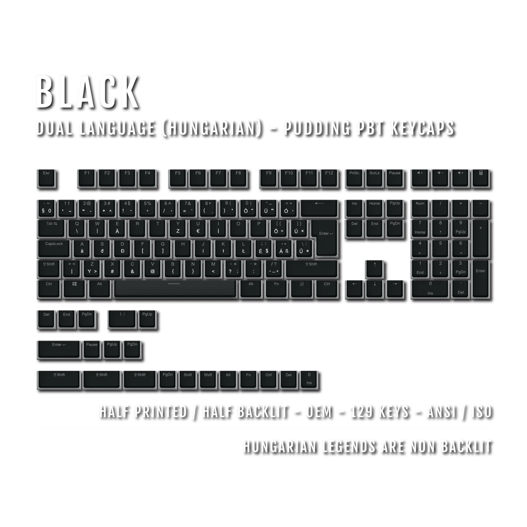 Black Hungarian (ISO-HU) Dual Language PBT Pudding Keycaps Krome Keycaps LTD hungarian