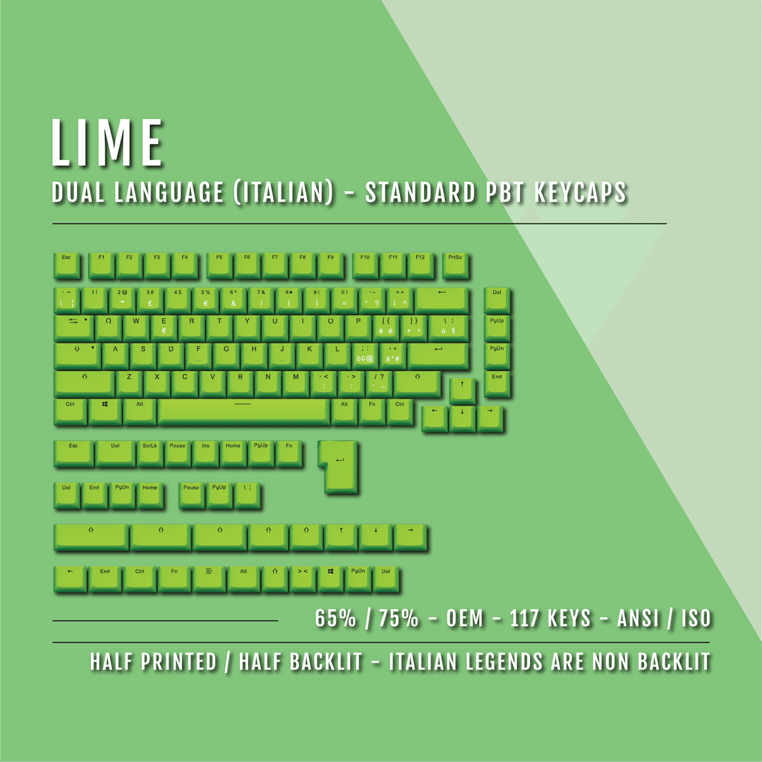 Lime Italian (ISO-IT) Dual Language PBT Keycaps - 65/75% Krome Keycaps LTD italian