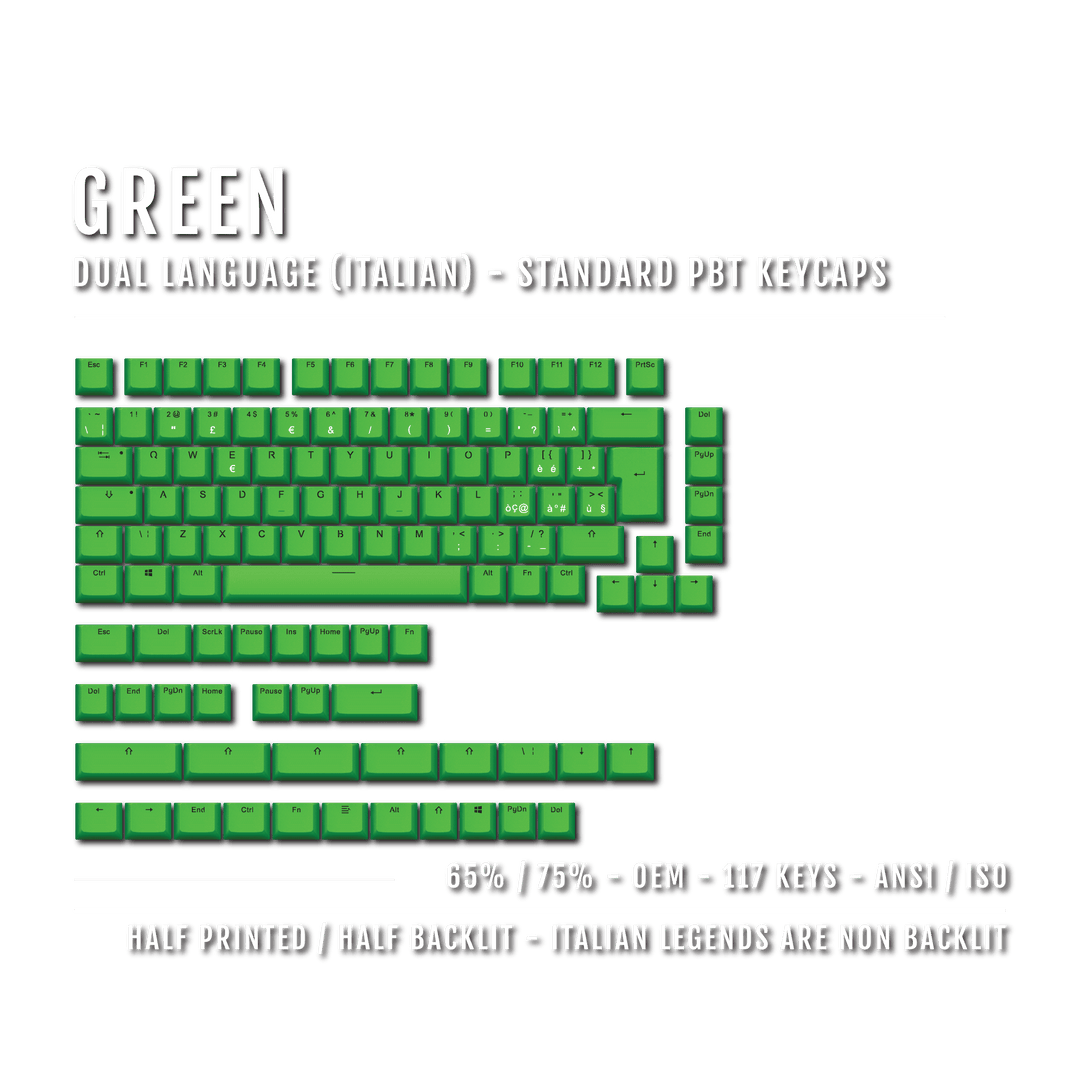 Green Italian (ISO-IT) Dual Language PBT Keycaps - 65/75% Krome Keycaps LTD italian