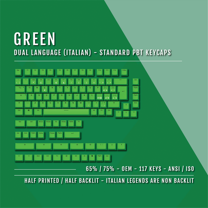 Green Italian (ISO-IT) Dual Language PBT Keycaps - 65/75% Krome Keycaps LTD italian