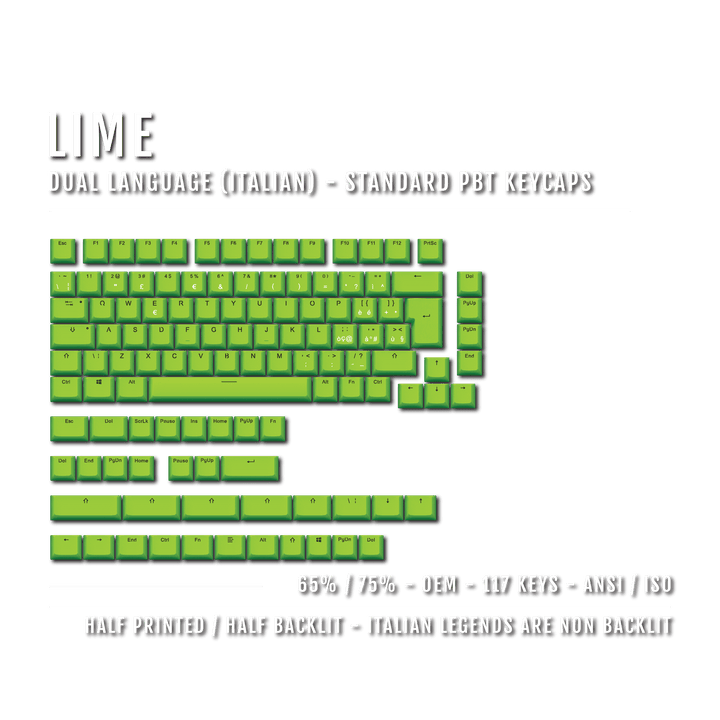 Lime Italian (ISO-IT) Dual Language PBT Keycaps - 65/75% Krome Keycaps LTD italian