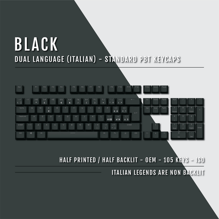 Black Italian (ISO-IT) Dual Language PBT Keycaps Krome Keycaps LTD italian