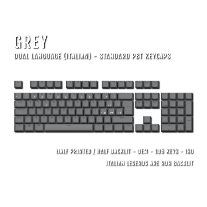 Grey Italian (ISO-IT) Dual Language PBT Keycaps Krome Keycaps LTD italian