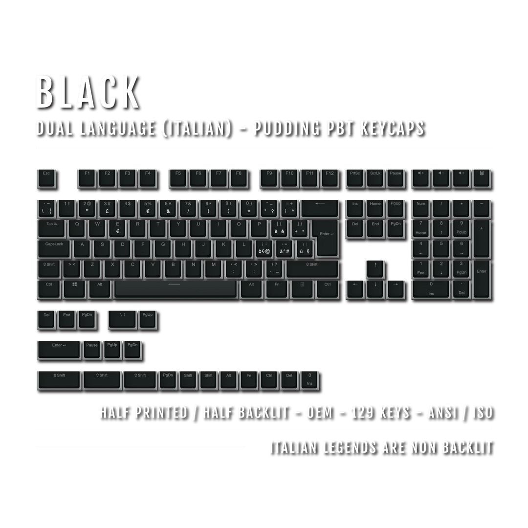 Black Italian (ISO-IT) Dual Language PBT Pudding Keycaps Krome Keycaps LTD italian