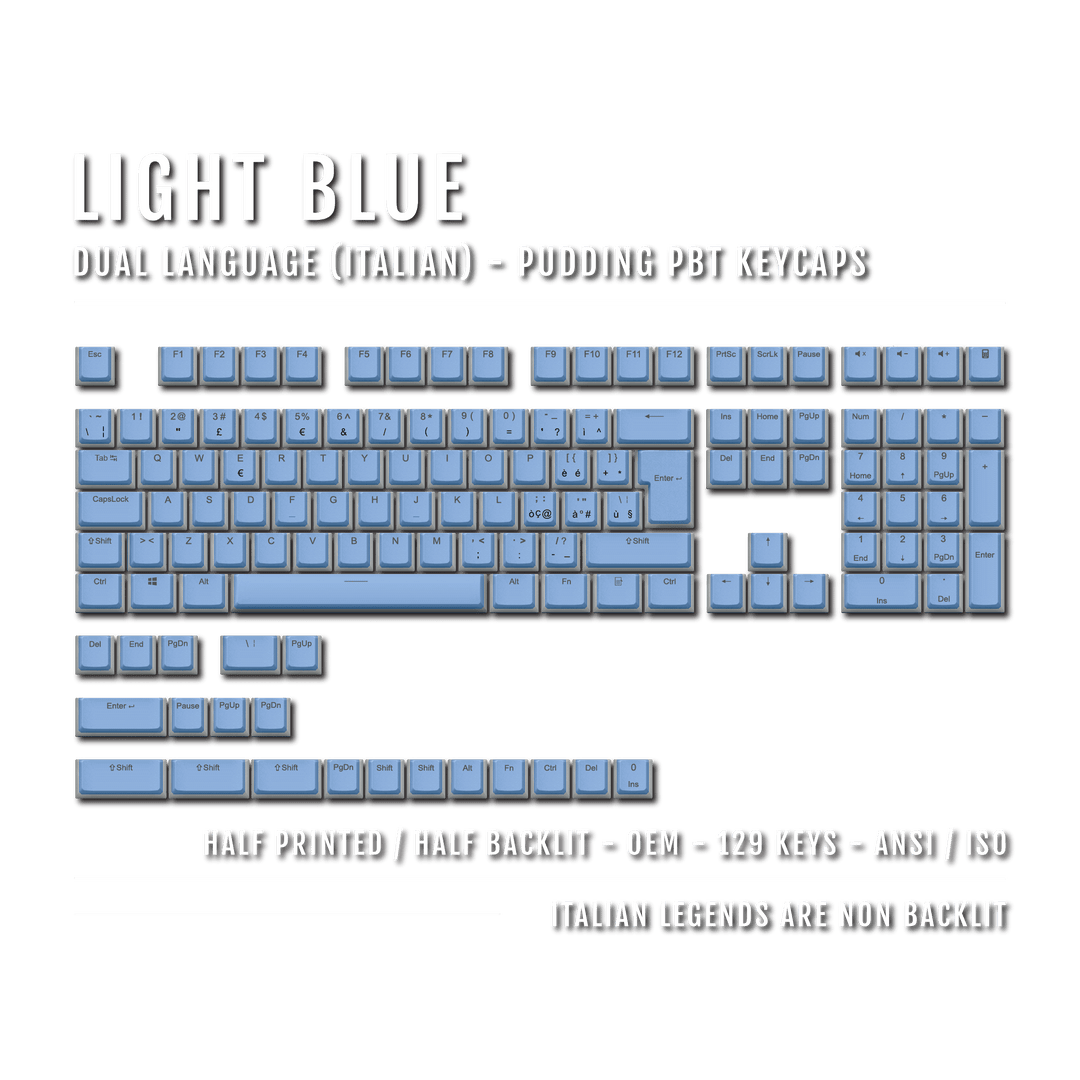 Light Blue Italian (ISO-IT) Dual Language PBT Pudding Keycaps Krome Keycaps LTD italian